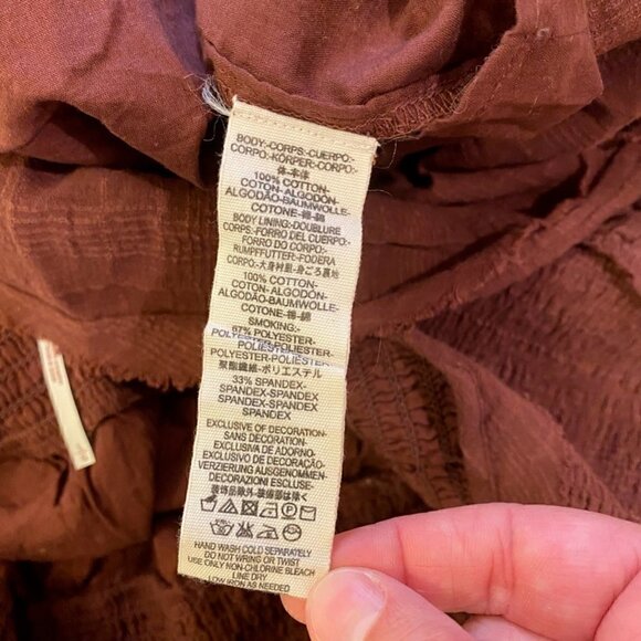 Free People Womens Sundress Brown Short Smocked V Neck Tassels Cotton Large - Picture 7 of 8